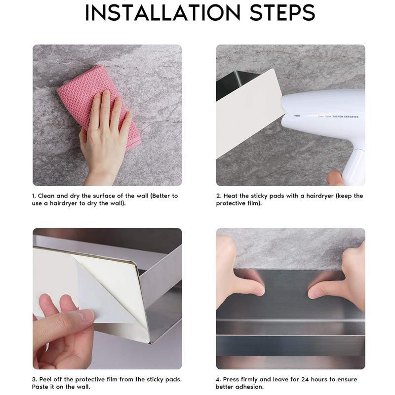 Amazon Hot Selling Self Adhesive Shower Shelf – Bathroom Shelf Stick on Wall Shower Caddy Stainless Steel