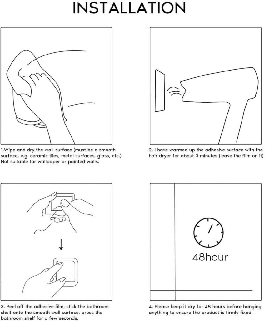 Amazon Hot Selling Self Adhesive Shower Shelf – Bathroom Shelf Stick on Wall Shower Caddy Stainless Steel