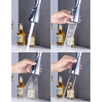 4Functions Stainless Steel Brushed Pull Down Kitchen Faucet