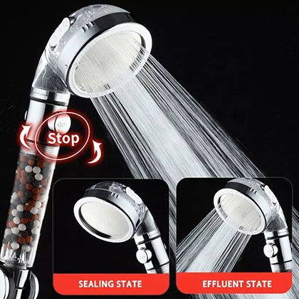 Iridescent 3-mode Portable Ionic Pure Hand Shower Filter Head Ionic Mineral Stones Water-saving Rain Hand Held Shower Hand Spa