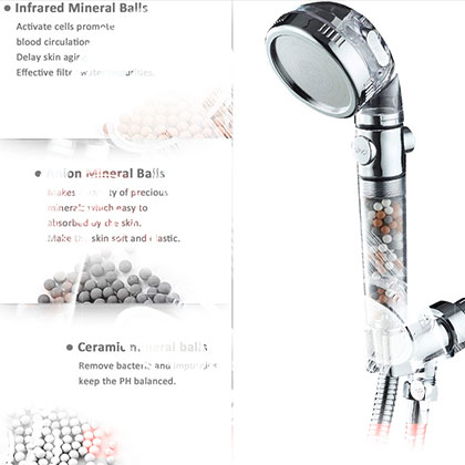 Iridescent 3-mode Portable Ionic Pure Hand Shower Filter Head Ionic Mineral Stones Water-saving Rain Hand Held Shower Hand Spa