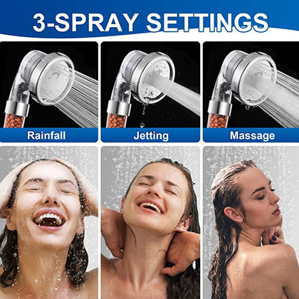 Factory Supply Amazon Hot Selling Three-mode Negative Ion Filter Hand Shower Head Shower Bath High Pressure Hand Water-saving Shower